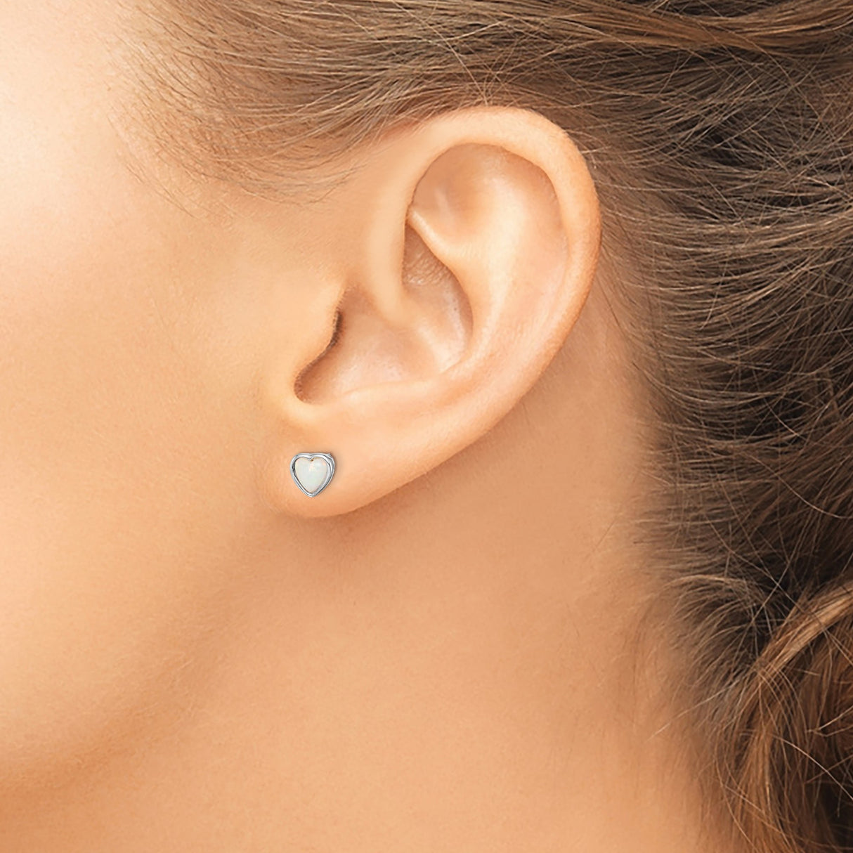 Sterling Silver Heart Stud Earrings with Created Opal Inlay, Romantic Jewelry for Women