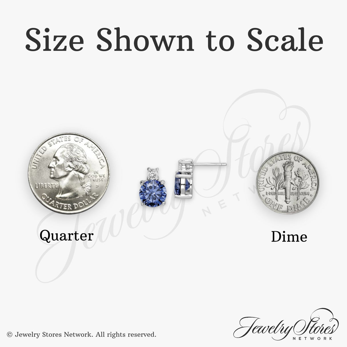 Sterling Silver Stud Earrings with Round Cut Blue Gemstone and Cubic Zirconia Accent