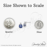 Sterling Silver Stud Earrings with Round Cut Blue Gemstone and Cubic Zirconia Accent