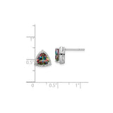 Sterling Silver Stud Earrings with Trillion Cut Mystic Fire Topaz and Cubic Zirconia Halo