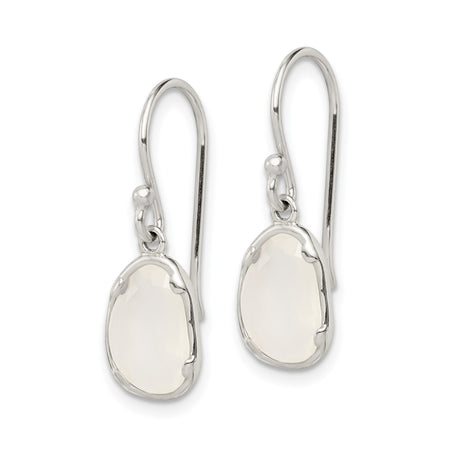 Sterling Silver Dangle Earrings with Oval Faceted White Chalcedony, Minimalist Drop Design