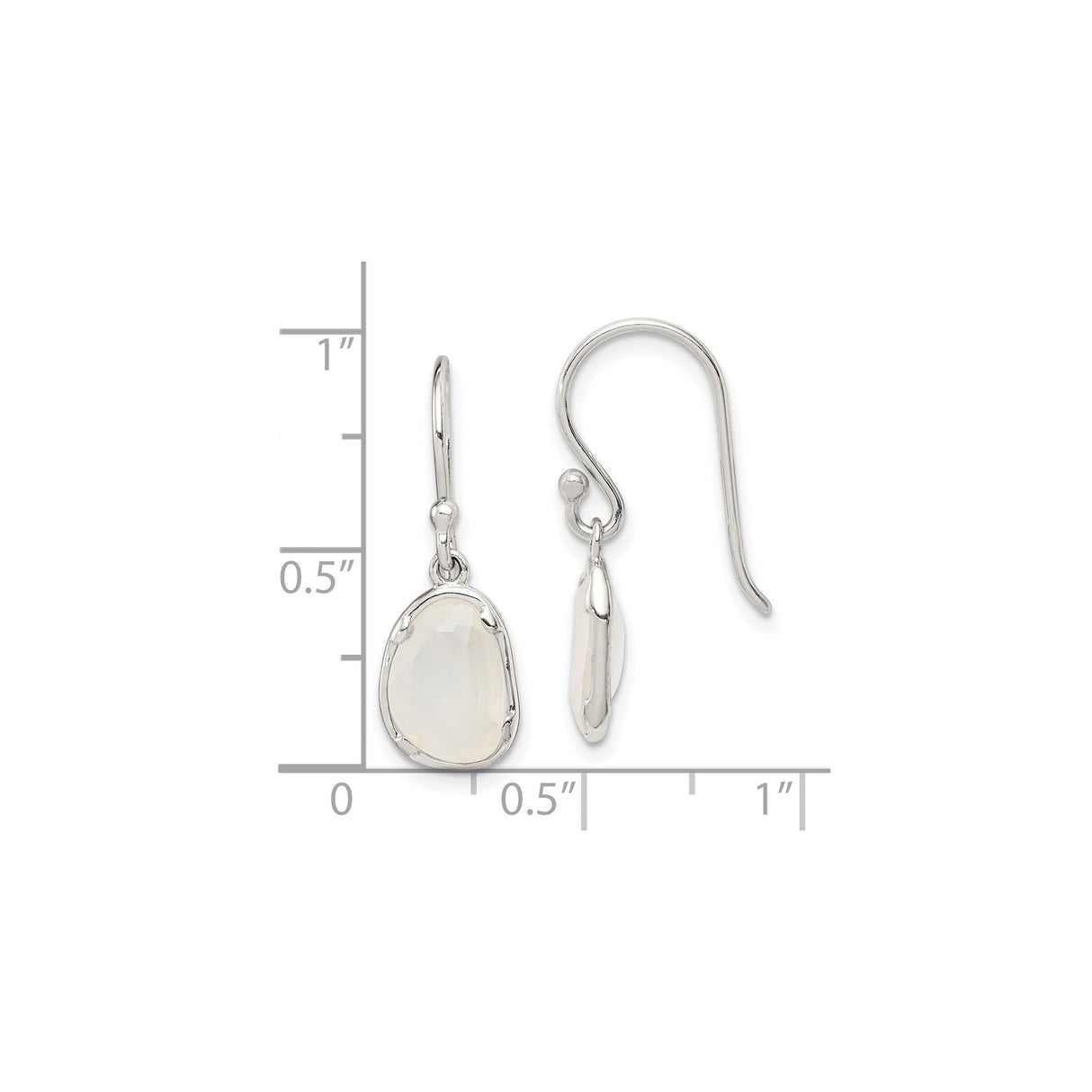 Sterling Silver Dangle Earrings with Oval Faceted White Chalcedony, Minimalist Drop Design