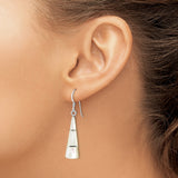 Sterling Silver Dangle Earrings with Inlaid Mother of Pearl, Geometric Trapezoid Design