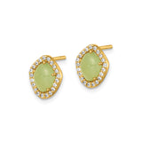 Sterling Silver Stud Earrings with Marquise Green Gemstone and Halo of Cubic Zirconia