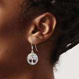 Sterling Silver Dangle Earrings with Tree of Life and Abalone Shell Inlay