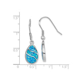 Sterling Silver Dangle Earrings with Teardrop Blue Opal Inlays, Ocean Wave Coastal Design