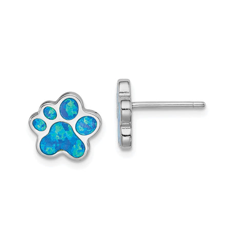 Sterling Silver Stud Earrings with Created Blue Opal Paw Print Design