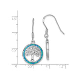 Sterling Silver Dangle Earrings with Created Blue Opal, Tree of Life Boho Celtic Design