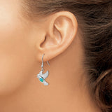Sterling Silver Dangle Earrings with Created Opal, Dove and Peace Symbol Design, Christian Theme