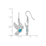 Sterling Silver Dangle Earrings with Created Opal, Dove and Peace Symbol Design, Christian Theme