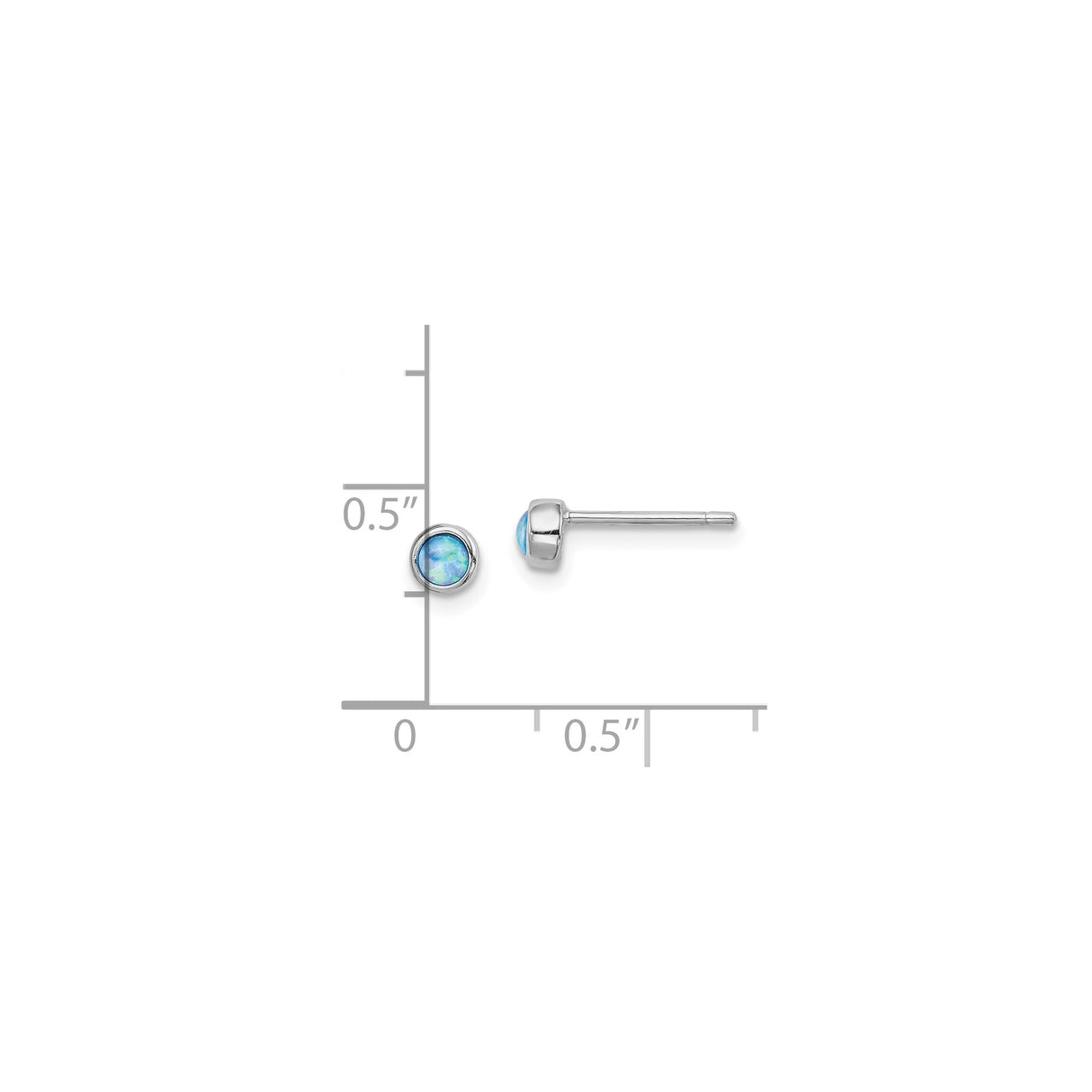 Sterling Silver Stud Earrings with Created Opal, Round Bezel Set Minimalist Design for Women