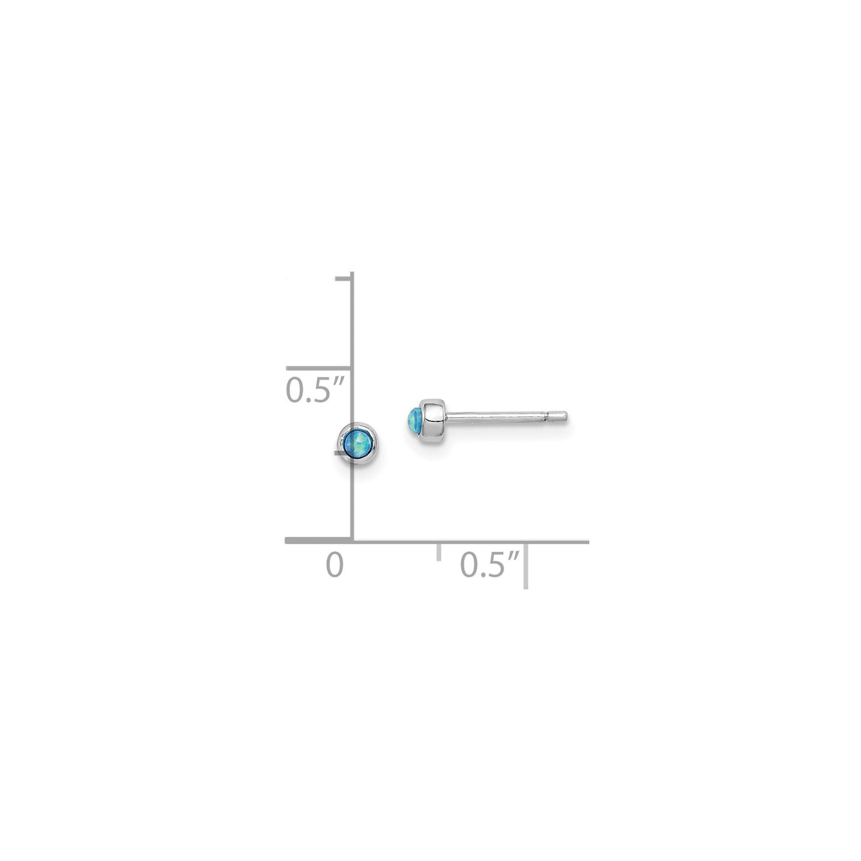 Sterling Silver Stud Earrings with Created Blue Opal, Round Bezel Set, Minimalist Design for Women