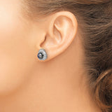 Sterling Silver Pearl Stud Earrings with Floral Design and Cubic Zirconia Accents