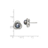 Sterling Silver Pearl Stud Earrings with Floral Design and Cubic Zirconia Accents