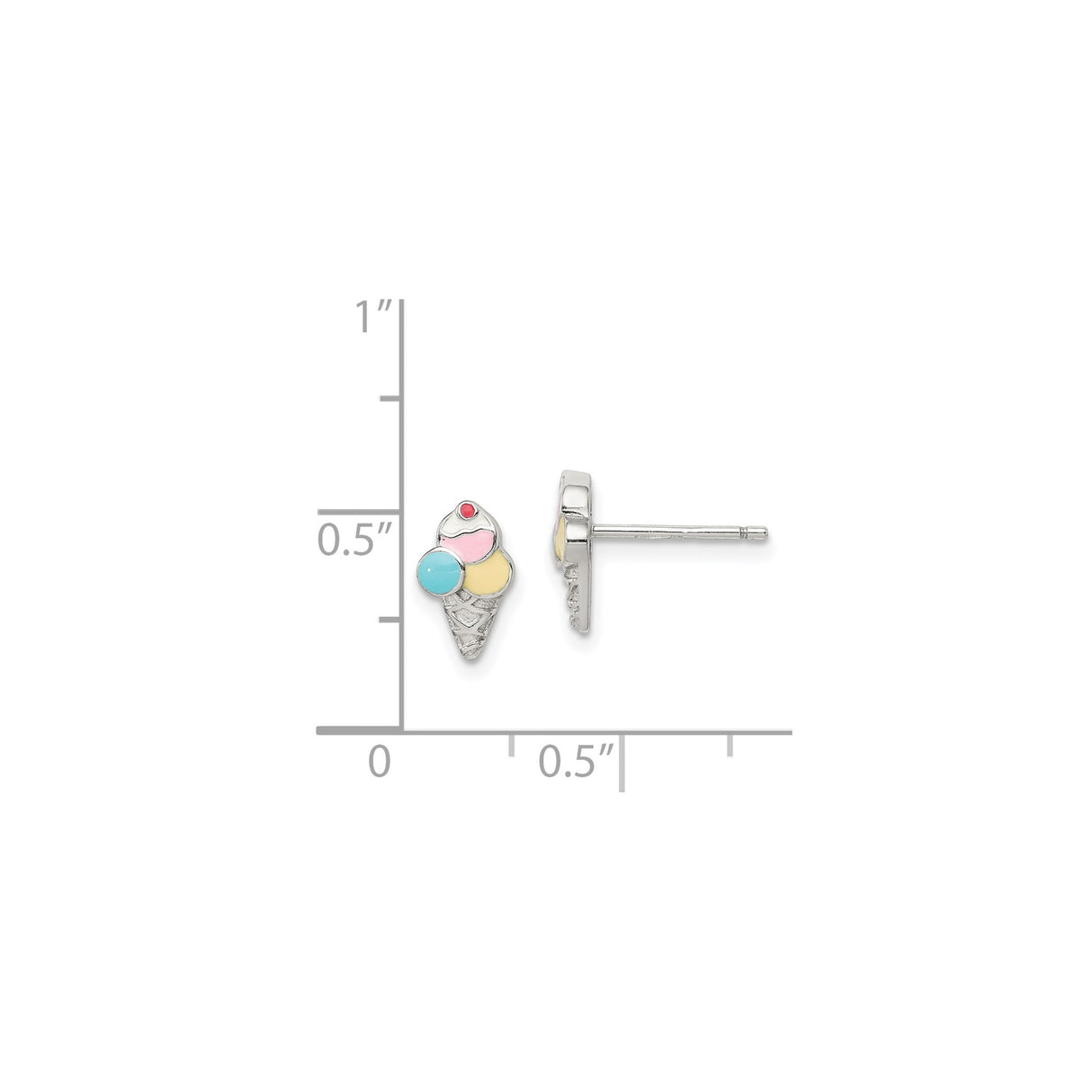Sterling Silver Ice Cream Cone Stud Earrings with Colorful Enamel Scoops, Whimsical Summer Jewelry