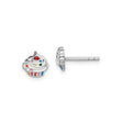 Sterling Silver Cupcake Stud Earrings with Colorful Enamel Accents, Baking Theme for Girls and Teens