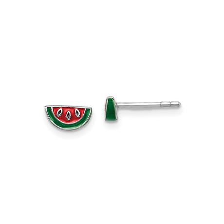Sterling Silver Watermelon Stud Earrings with Colorful Enamel Detail, Fun Novelty Fruit Jewelry for Women and Teens, Casual Summer Fashion Earrings, Lightweight Silver Posts for Everyday Wear