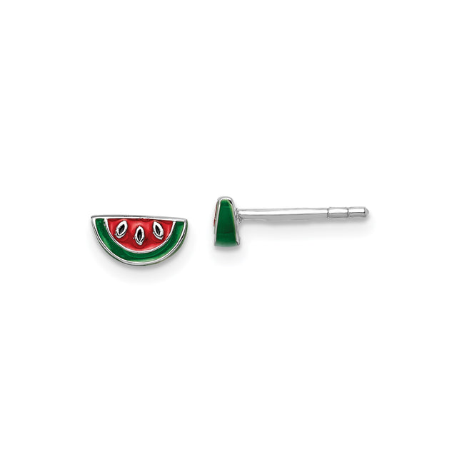 Sterling Silver Watermelon Stud Earrings with Colorful Enamel Detail, Fun Fruit Theme for Women and Teens