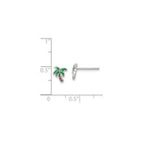 Sterling Silver Palm Tree Stud Earrings with Green and Brown Enamel, Tropical Beach Style