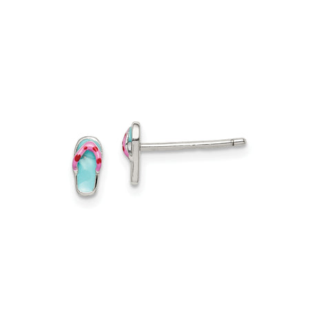 Sterling Silver Flip-Flop Stud Earrings with Pink and Blue Enamel, Beach Sandal Design for Women and Girls