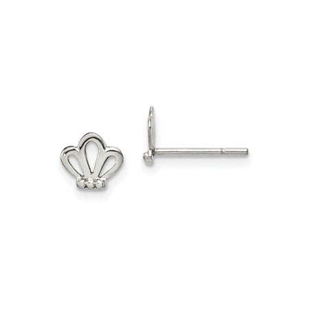 Sterling Silver Crown Stud Earrings with Openwork Design, Minimalist Princess Style for Women
