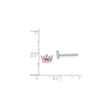 Sterling Silver Crown Stud Earrings with Pink Enamel Heart, Princess Theme for Tweens