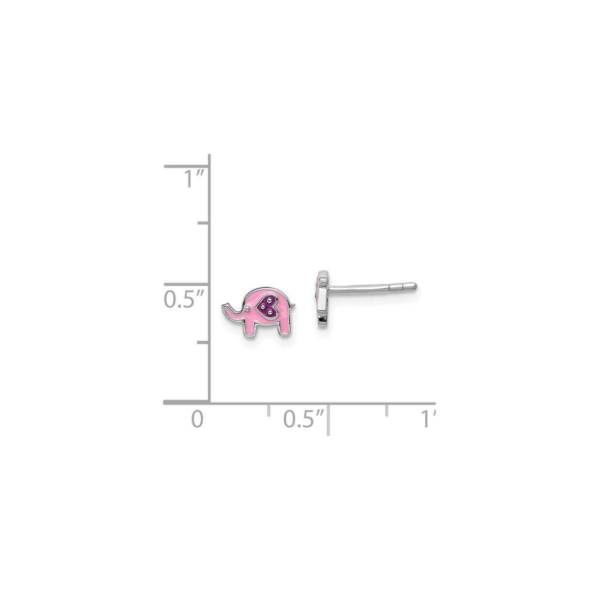 Sterling Silver Elephant Stud Earrings with Pink Enamel and Purple Heart Accent for Girls