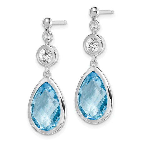 Sterling Silver Dangle Earrings with Teardrop Sky Blue Topaz and White Topaz Accents