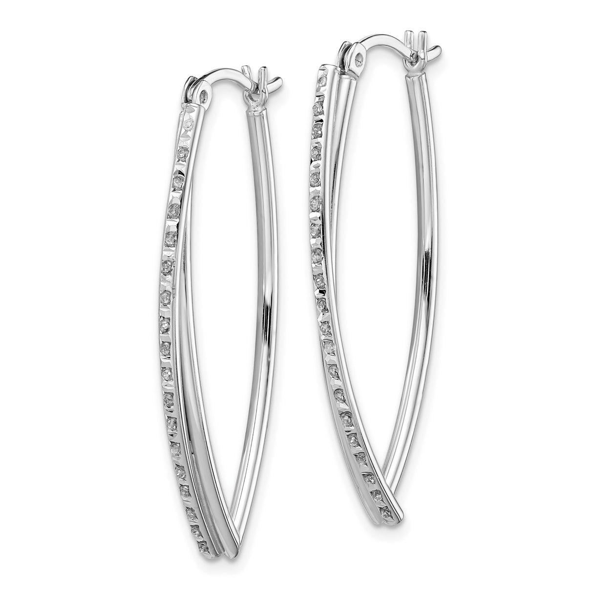 Sterling Silver Hoop Earrings with Diamond Mystique, Marquise Double Line Channel Set Design