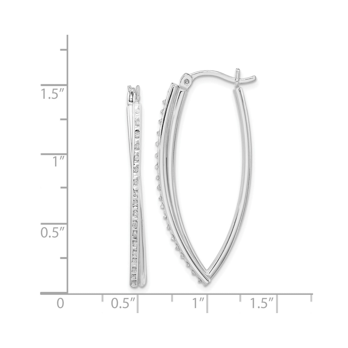 Sterling Silver Hoop Earrings with Diamond Mystique, Marquise Double Line Channel Set Design