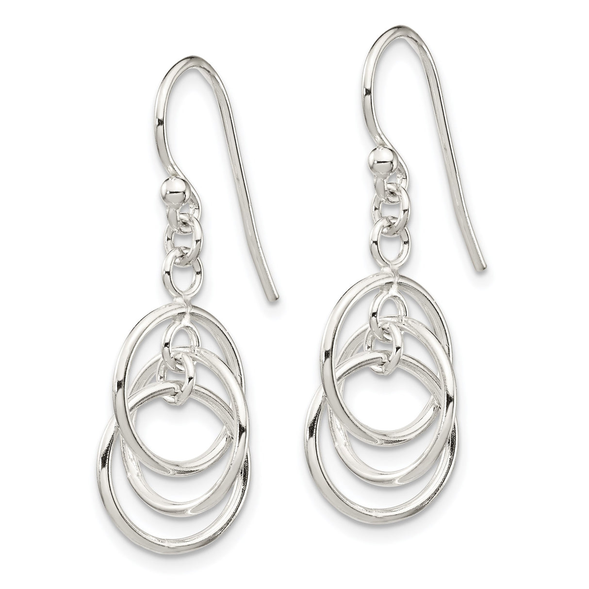 Sterling Silver Dangle Earrings with Interlocking Oval Loops, Lightweight Modern Design