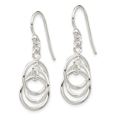 Sterling Silver Dangle Earrings with Interlocking Oval Loops, Lightweight Modern Design