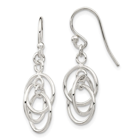 Sterling Silver Dangle Earrings with Interlocking Oval Loops, Lightweight Modern Design
