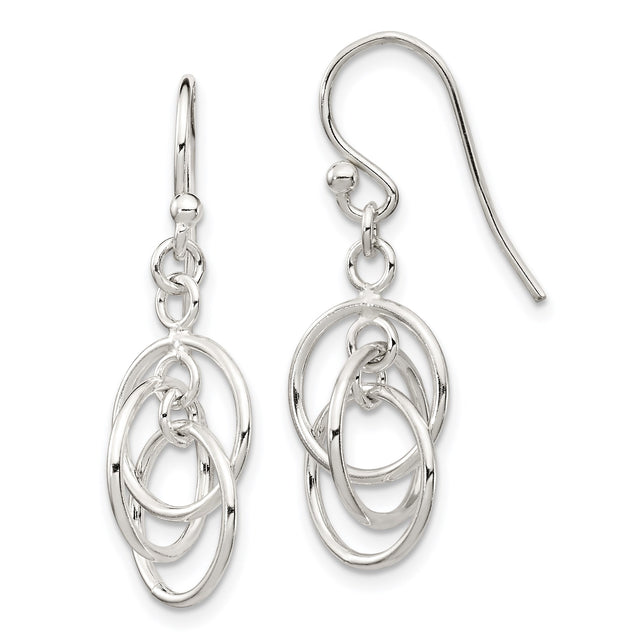 Sterling Silver Dangle Earrings with Interlocking Oval Loops, Lightweight Modern Design