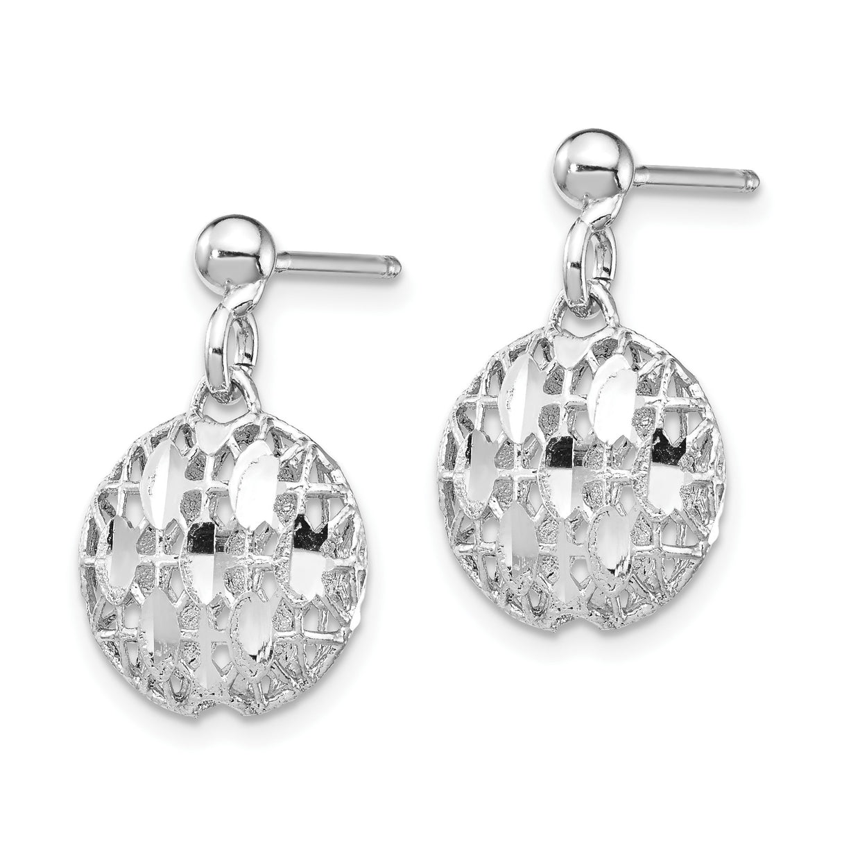 Sterling Silver Dangle Earrings with Round Openwork Filigree Discs, Lightweight Geometric Design