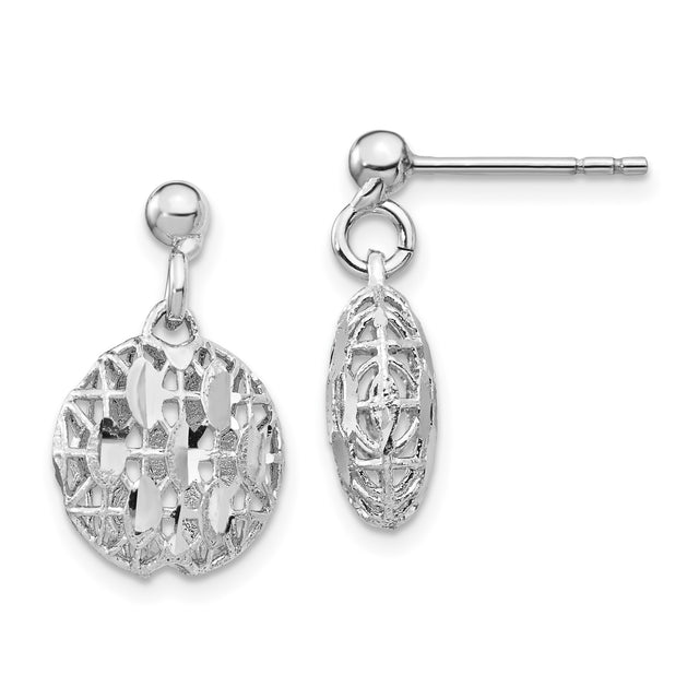 Sterling Silver Dangle Earrings with Round Openwork Filigree Discs, Lightweight Geometric Design