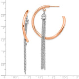 Sterling Silver Hoop Earrings with Rose Gold Tone, Multi-Strand Chain Tassels and Beaded Accents