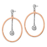 Sterling Silver Dangle Earrings with Open Circle and Suspended Bead, Rose Gold Plated, Geometric Style