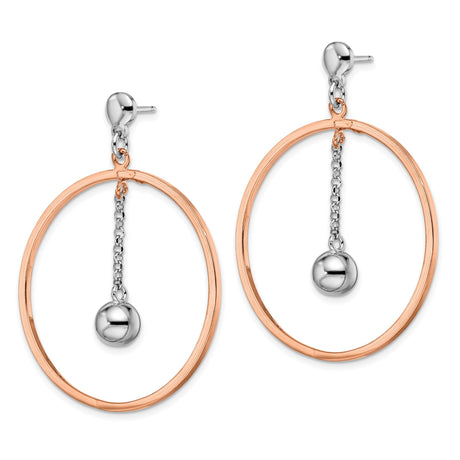 Sterling Silver Dangle Earrings with Open Circle and Suspended Bead, Rose Gold Plated, Geometric Style