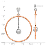 Sterling Silver Dangle Earrings with Open Circle and Suspended Bead, Rose Gold Plated, Geometric Style