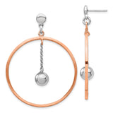 Sterling Silver Dangle Earrings with Open Circle and Suspended Bead, Rose Gold Plated, Geometric Style
