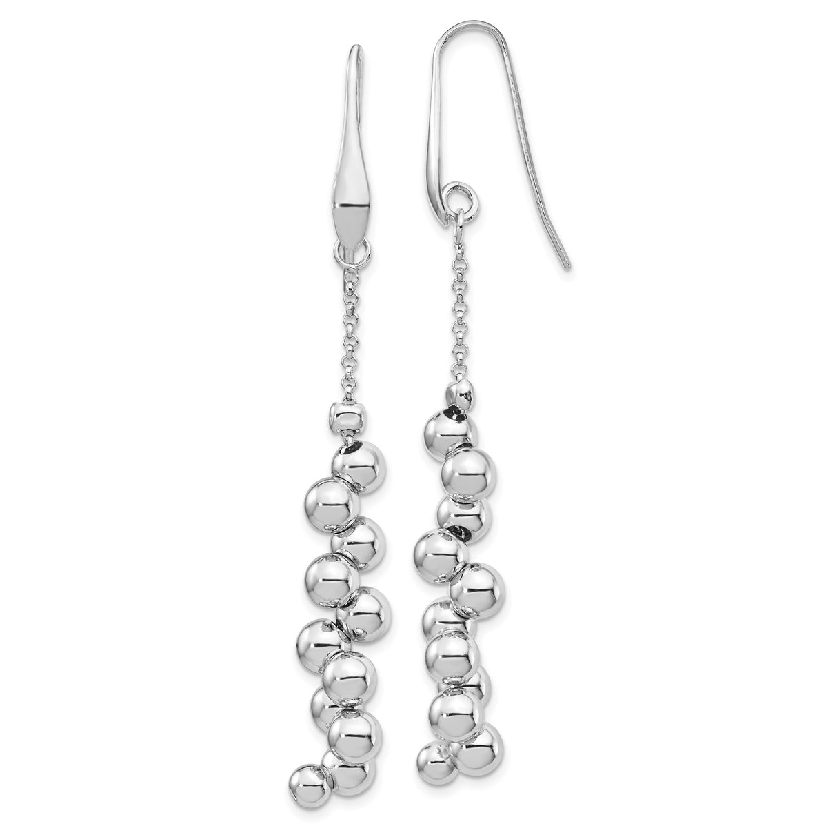 Sterling Silver Dangle Earrings with Long Cascading Chains and Polished Beads