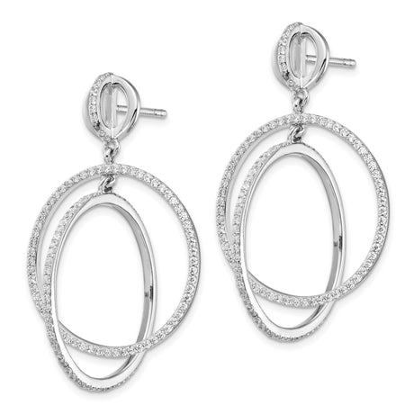 Sterling Silver Dangle Earrings with Cubic Zirconia, Geometric Circle and Bar Design