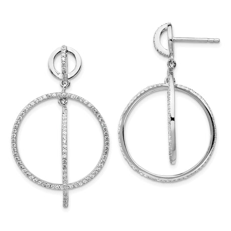 Sterling Silver Dangle Earrings with Cubic Zirconia, Geometric Circle and Bar Design