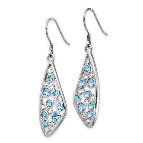 Sterling Silver Dangle Earrings with Blue and Clear Crystals, Marquise Drop Design, Geometric Style