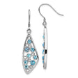 Sterling Silver Dangle Earrings with Blue and Clear Crystals, Marquise Drop Design, Geometric Style