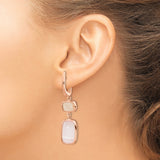 Sterling Silver Drop Earrings with Cats Eye Cabochon, Rose Gold Two-Tone, Modern Dangle Style
