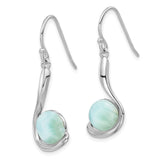 Sterling Silver Dangle Earrings with Blue Green Larimar, Modern Swirl Ocean-Inspired Design