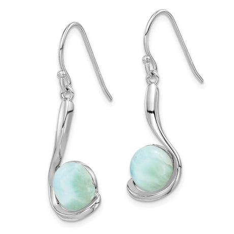 Sterling Silver Dangle Earrings with Blue Green Larimar, Modern Swirl Ocean-Inspired Design