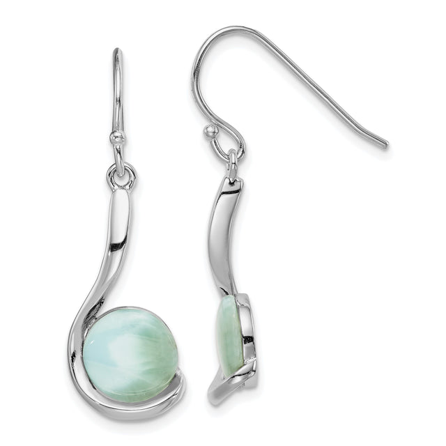 Sterling Silver Dangle Earrings with Blue Green Larimar, Modern Swirl Ocean-Inspired Design